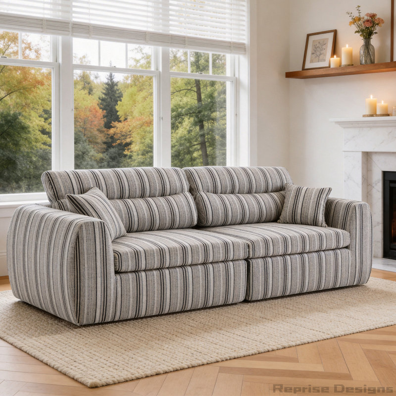 Canapé tissé à compression en chenille rayée, canapé compact à rangée droite avec éponge haute densité, canapé économiseur d'espace requis sans assemblage pour salon, appartement, bureau