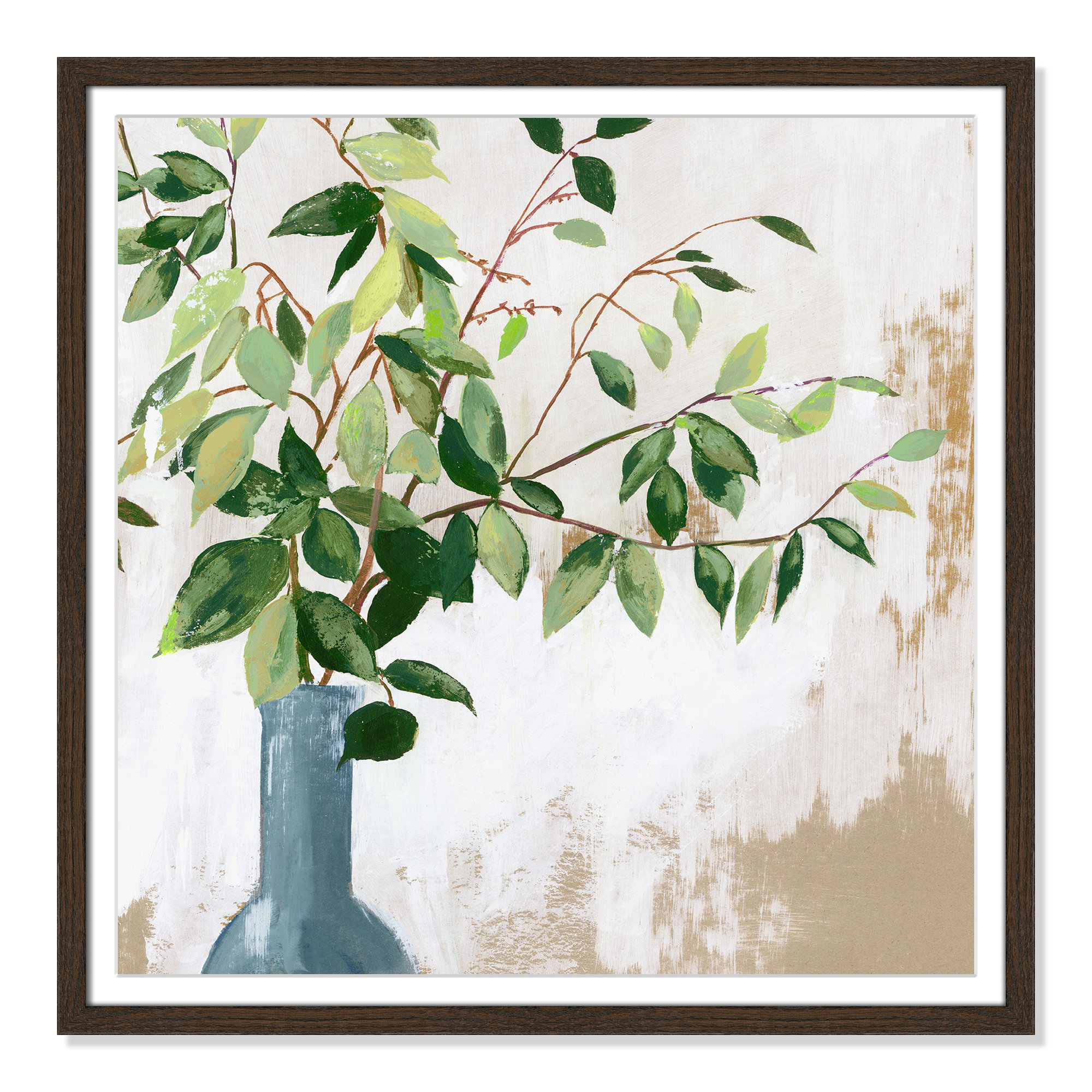 Green Fall Leaves by Asia Jensen - Picture Frame Painting, Walnut Framed, 23.5" H x 23.5" W x 0.75" D