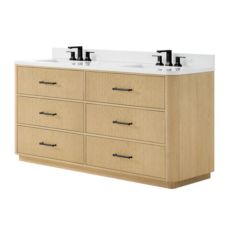 Ensemble de meuble-lavabo double 72 po Francesca, Beige / noir mat, Quartz blanc