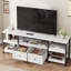 Meuble télé moderne et industriel avec 2 tiroirs en tissu, centre de divertissement pour téléviseur de 75 po ou moins, console multimédia avec tablettes de rangement, conception ouverte et structure en métal-1624285574-1624285575