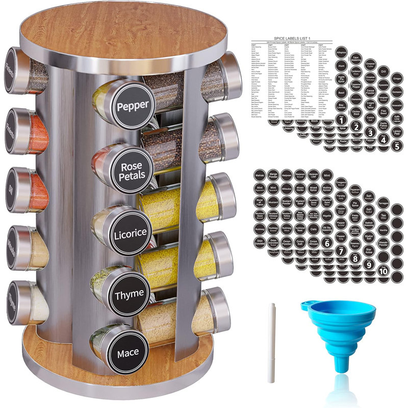 Ensemble de support à épices rotatif avec 20 pots à épices, organisateur de tour à épices de cuisine