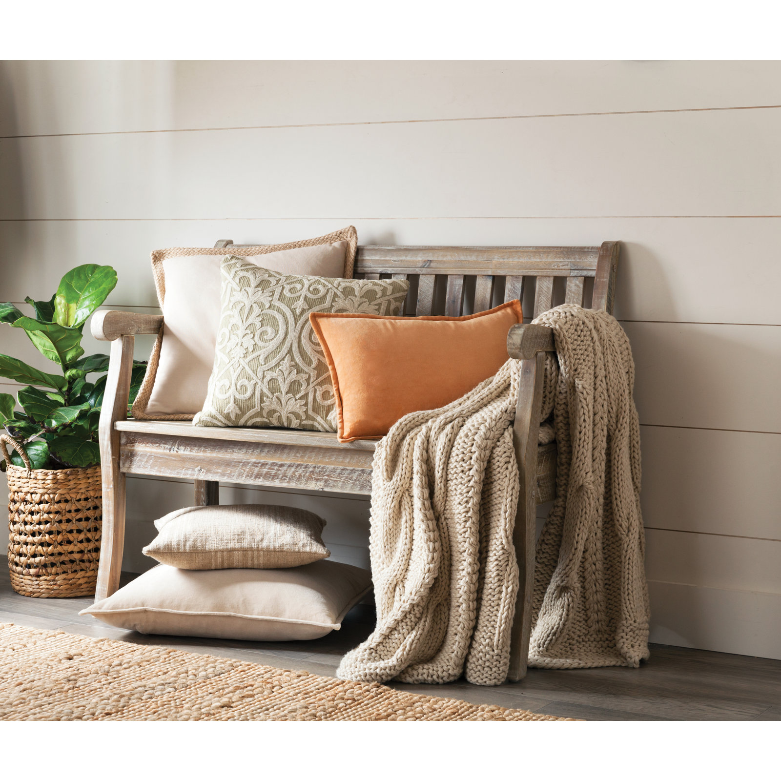 Camelia 20" x 20" Cotton Throw Pillow, Natural