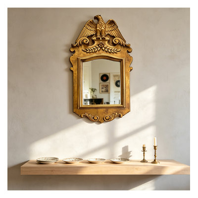 Vertical Antique Gold Eagle Relief Wall Mirror Vintage Ornate Scroll Framed Entryway Accent Mirror