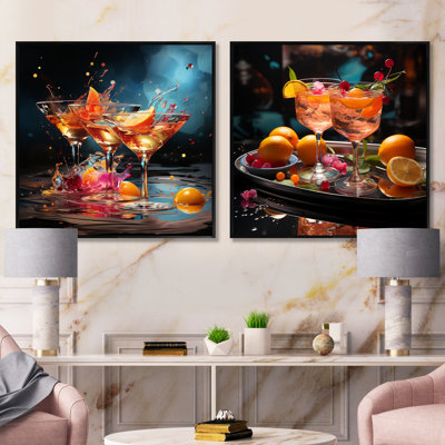 Collage coloré coloré - ensemble de 2 collages carrés cocktail
