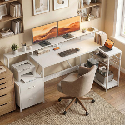 Bureau de jeu 76 po réversible avec lumières RVB et ports USB, blanc