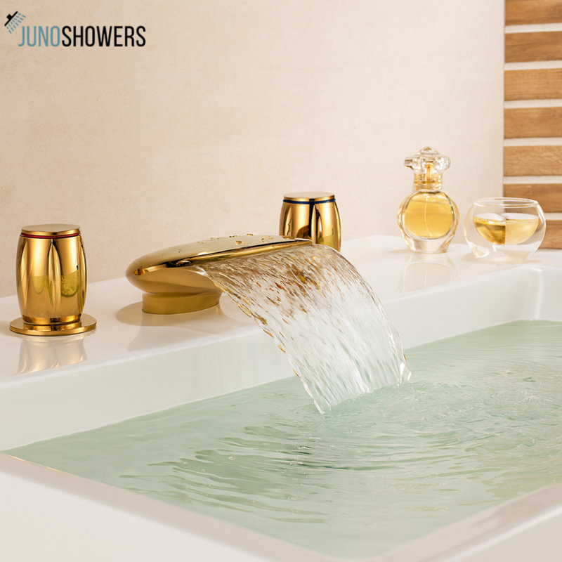 Robinet de lavabo de salle de bain à deux poignées en bronze Turin Vienna Gold de Juno Showers