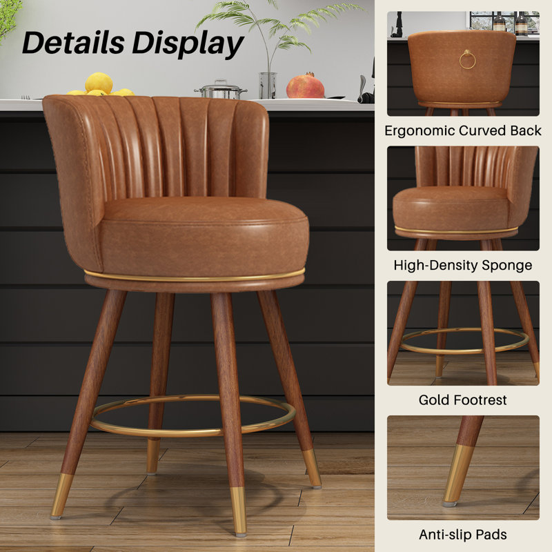 Anneli Swivel 24'' Swivel Counter Height Bar Stools Counter Stools for Kitchen Island, 4, Brown