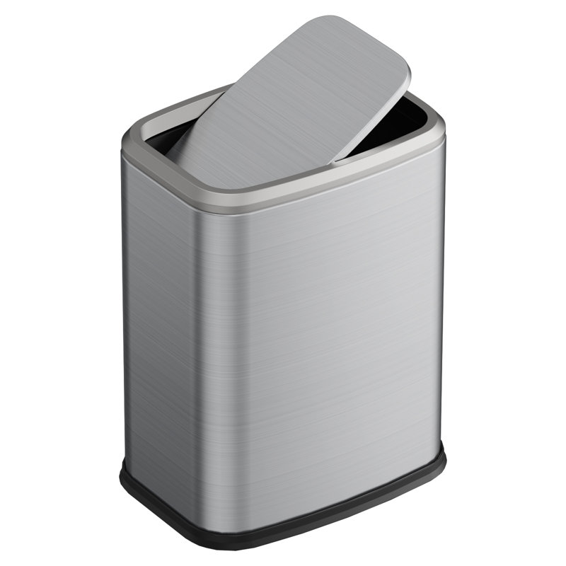 Poubelle de salle de bain à couvercle pivotant 2,1 gallons Slim avec seau intérieur amovible, Silver