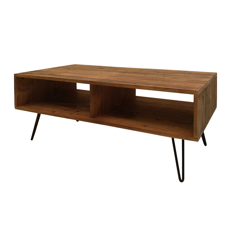 Table basse 23 po en bois et métal brun et noir avec tablette