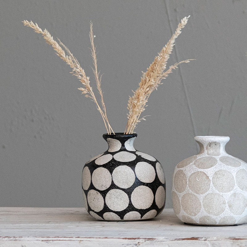 Delois 5'' Terracotta Table Vase, Black/Gray
