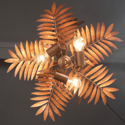 3-Tier Palm Leaf Chandelier, Rustic Bronze Tropical Pendant Light Fixture for Living Room, Dining Room & Coastal Farmhouse Decor