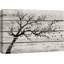 Arbre avec feuilles en noir et blanc sur fond effet bois rétro, impression sur toile rustique-2049015315-2141968063