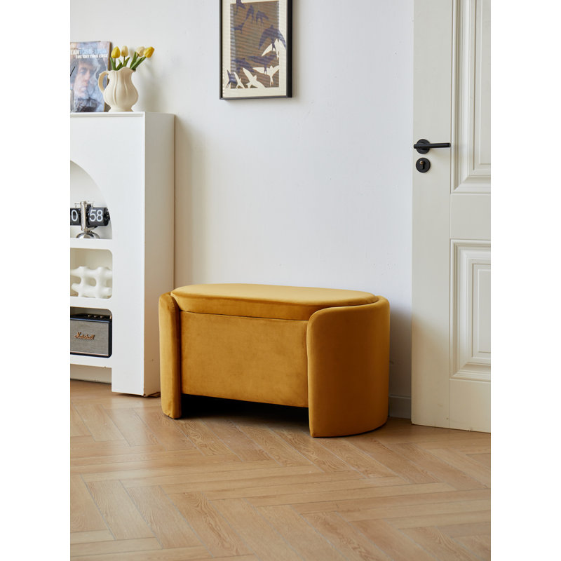 Banc de rangement en velours jaune moutarde Treva