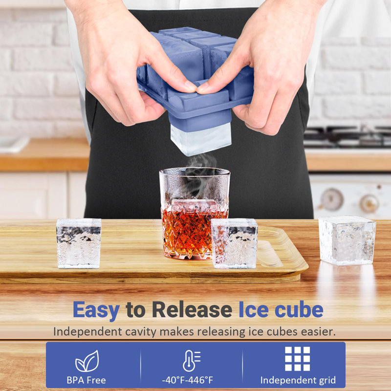 Large Ice Cube Trays For Whiskey:  Big Silicone Ice Cube Trays 2Inch- Huge Square Ice Cubed Tray For Whisky And Cocktail