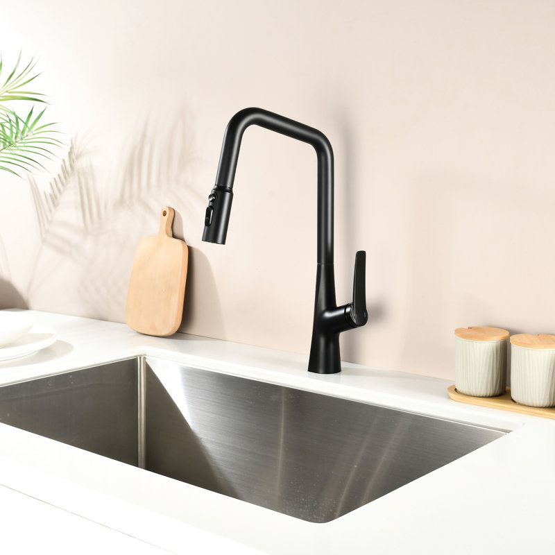 Matte Black, Single Hole, Kitchen Faucet, 3 Function, 360 , One Touch Switching, 8.67 In. Product Depth, 1.8 Gallons Per Minute Maximum Flow Rate, 23.6 In Pull-Out Hose, Water Modes, Pull Down Lever