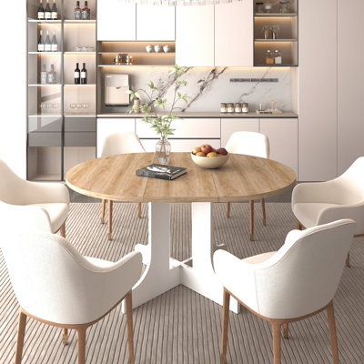 Table de salle à manger ovale extensible avec rallonge amovible, 150 x 110 cm, blanche, plateau