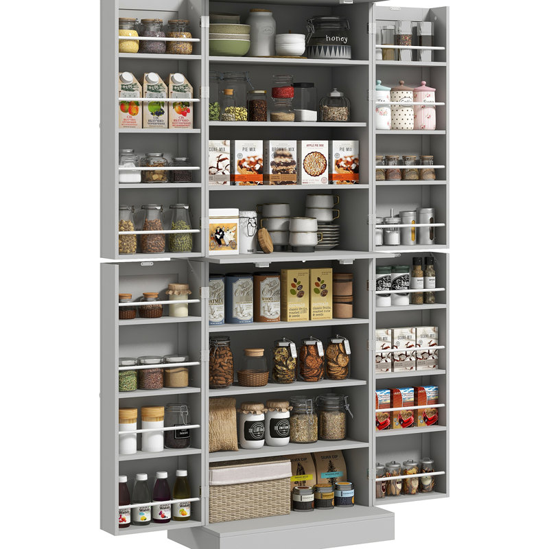 Garde-manger 65 po, armoire moderne grise avec tablettes réglables et style de rangement