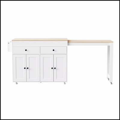 Îlot de cuisine de 74,5 pouces avec table de salle à manger, chariot roulant sur roulettes, étagère à épices, 2 tiroirs et armoire à 4 portes pour cuisines et salles à manger modernes