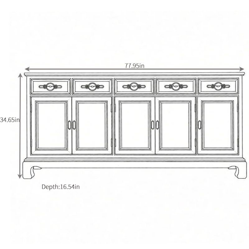 Buffet haut de gamme à grande capacité, H 34,65 po x l 77,95 po x P 16,54 po