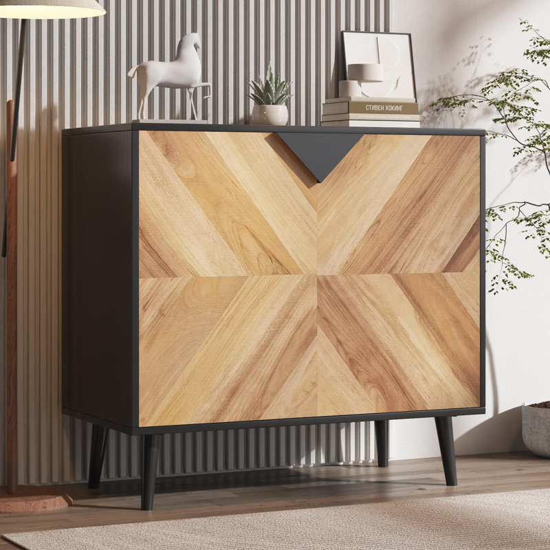 Modern Storage Free Standing Accent Cabinet, Buffet Cabinet with Doors, Wood Finish Sideboard Buffet with Storage, Brown