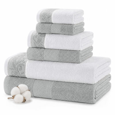Ensemble de serviettes 6 fils 600 fils avec bordure jacquard Filgree Modern