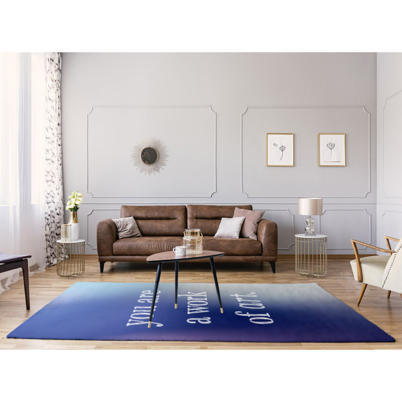 Tapis de travail d’arrière-plan multicolore citation d’art en poly chenille, Rectangle 5 pi x 7 pi