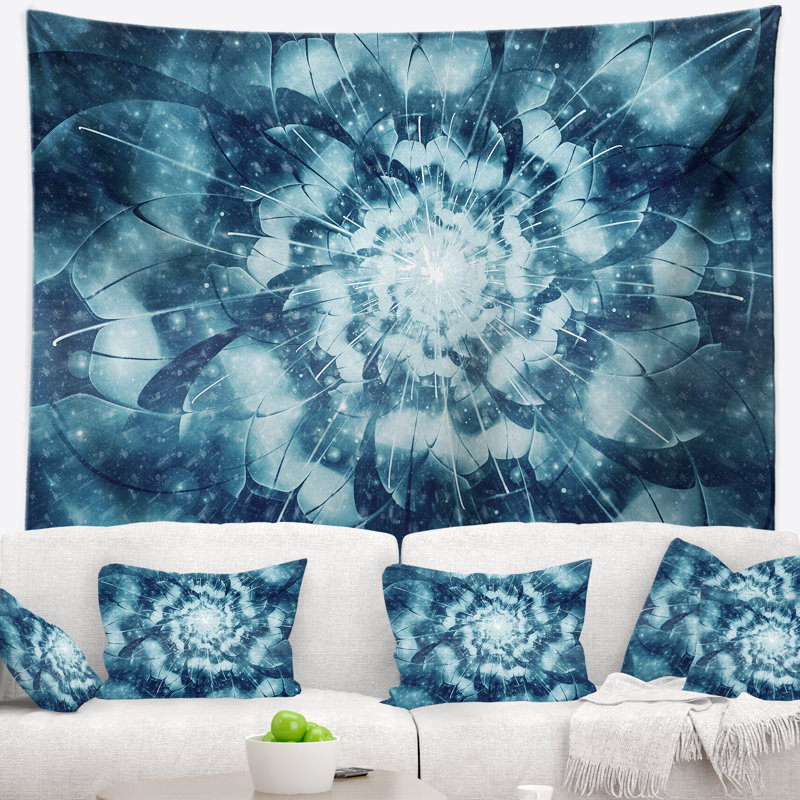 Tapisserie florale florale bleue enneigée, H 32 po x l 39 po