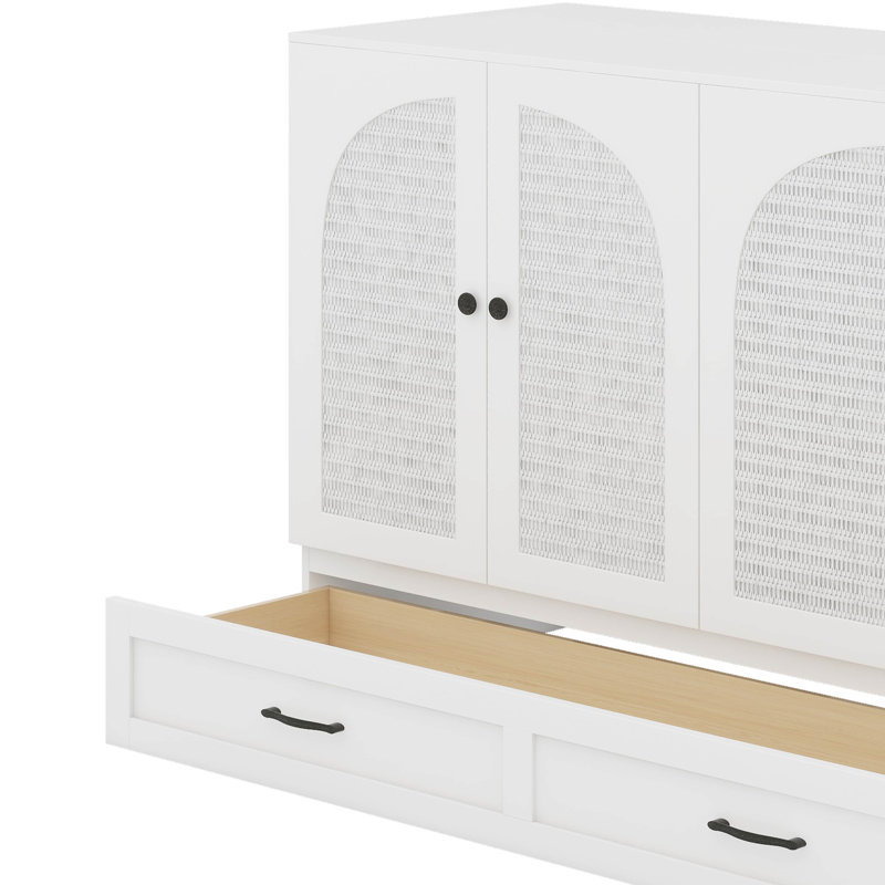 Grand lit escamotable avec tiroirs, Blanc, Queen