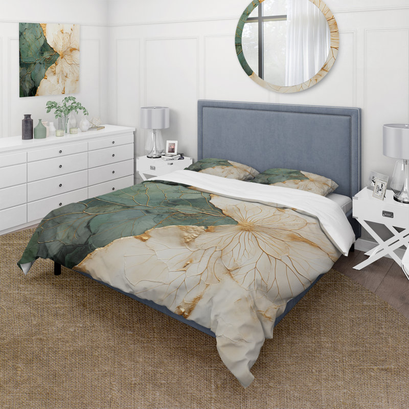 Ensemble de housse de couette Green Gold, Housse de couette pour grand lit et 2 taies décor