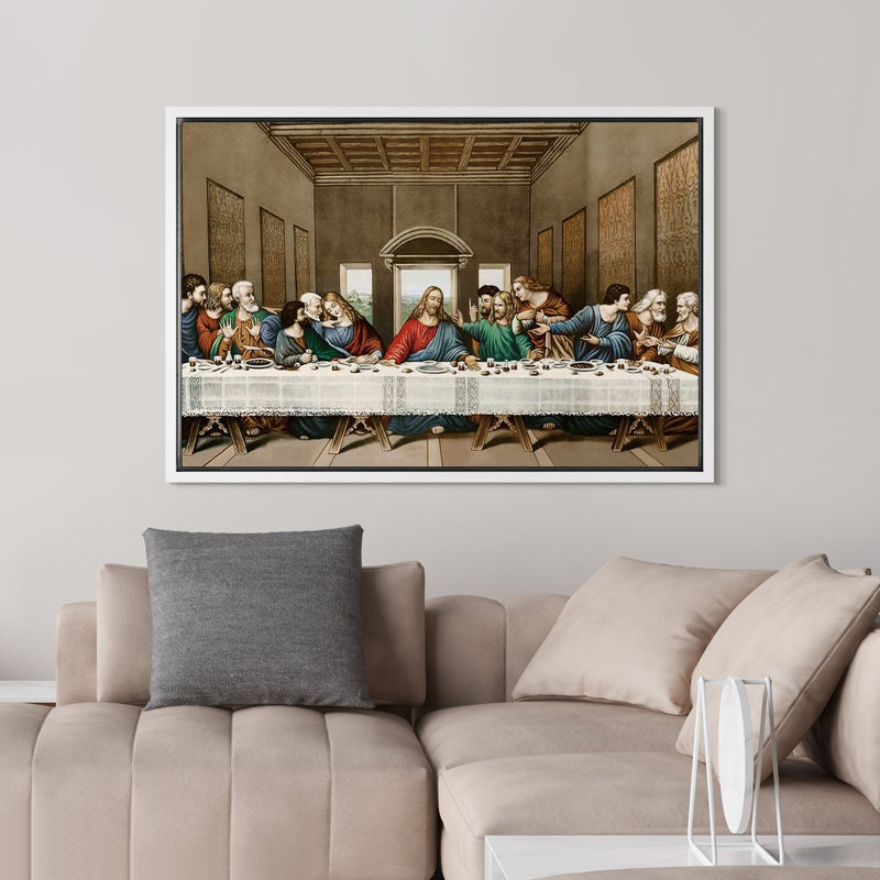Célèbre œuvre d'art «The Last Supper», peinture par Leonardo Da Vinci, graffiti et art populaire, Cadre flottant blanc