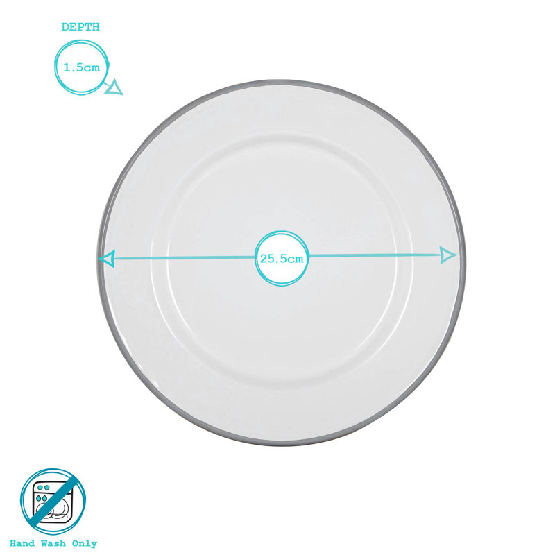 Argon Tableware - White Enamel Dinner Plates - 25.5cm - Set of 6, Grey