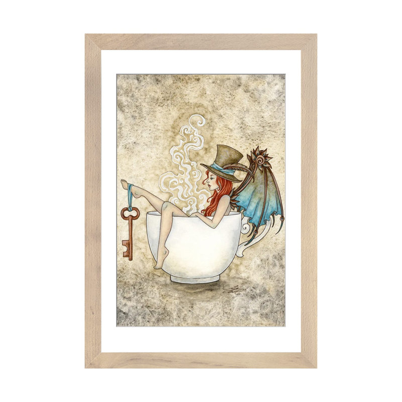 Steam Bath, Natural Wood Open Corner Framed Paper, 32" H x 24" W x 1" D, White