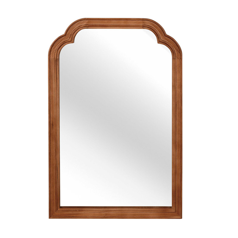 Solid Wood Frame Corner Decorative Mirror, Yellow Brown, 36" x 24"