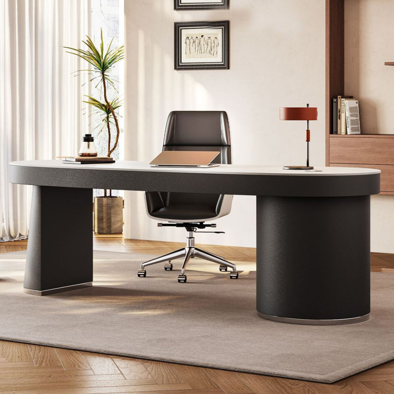 Bureau de direction blanc en pierre courbée avec tiroirs, 30,71 po H * 70,87 po L * 31,5 po P, Gauche