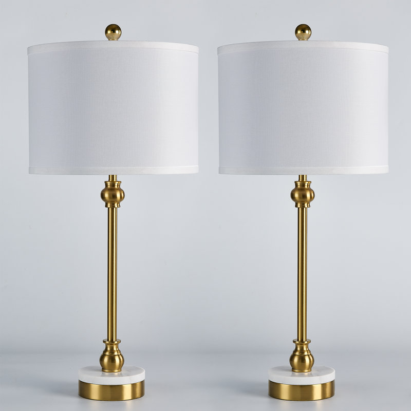 28.3" Marble And Metal Table Lamp with Built-in USB & Type-C Port For Living Room/bedroom, Brass Base/White Shade
