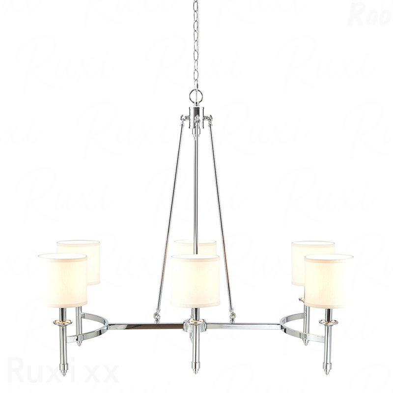 Lustre - configuration à 6 lumières, abat-jour tambour revêtu de tissu