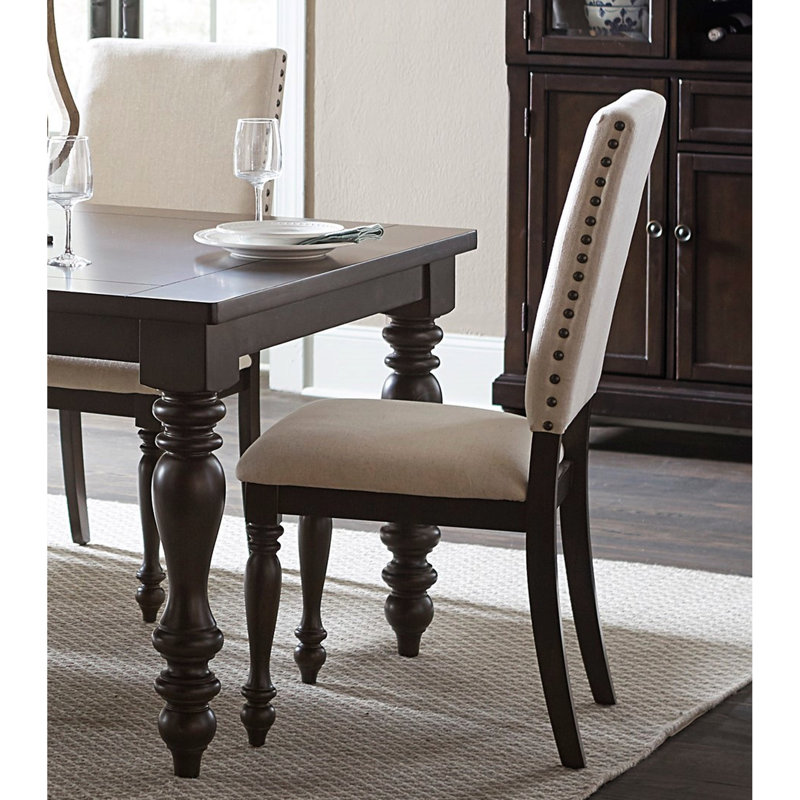 Repas brun: table avec rallonge et 6 chaises d'appoint, revêtement beige, 7 pièces de style décontracté et revêtement en mélange de rayonne