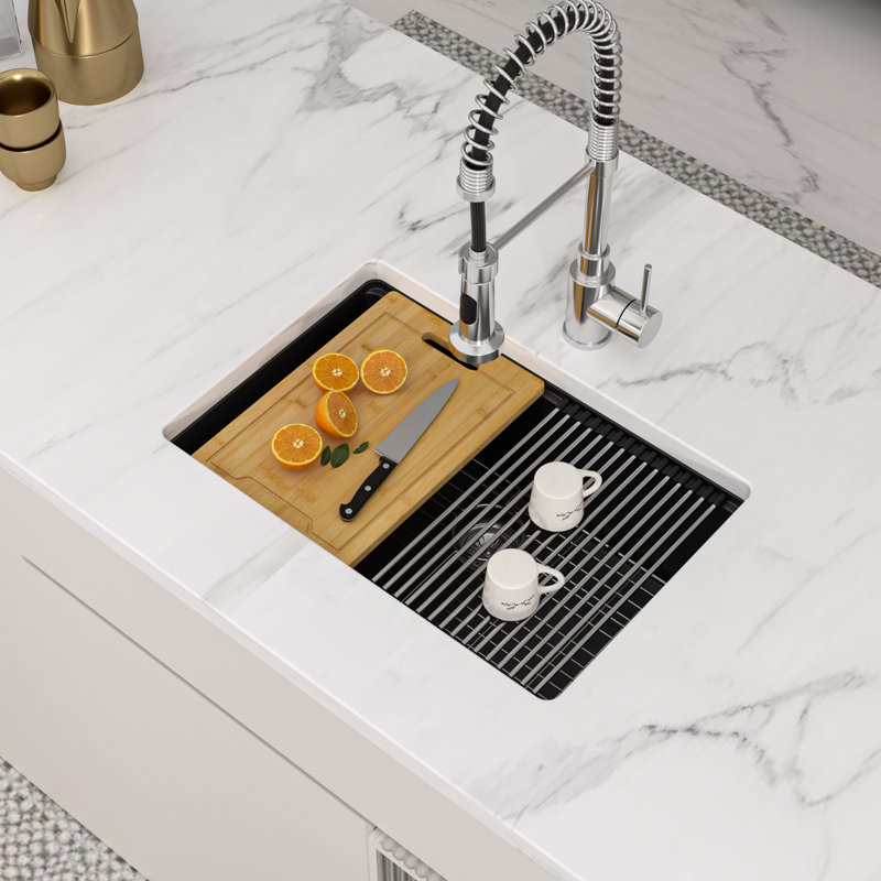 Quartz 28 x 19 Inch Undermount Granite Composite Kitchen Sink Workstation Sink Single Bowl Sink, Black