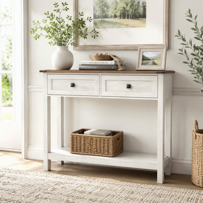 Farmhouse Console Table with Drawers and Shelf