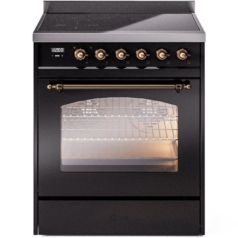 ILVE Nostalgie II 30 in Induction Range, Glossy Black/Bronze