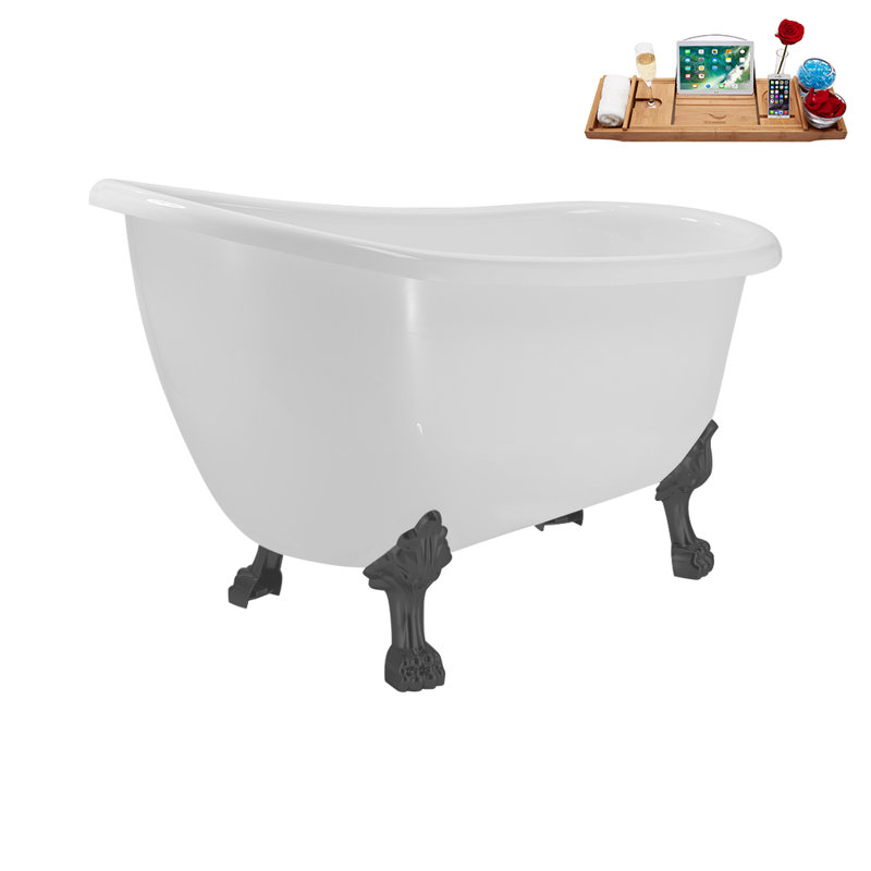 53.1'' x 25.6'' Soaking Acrylic Bathtub, Brushed Gun Metal, Polished Chrome