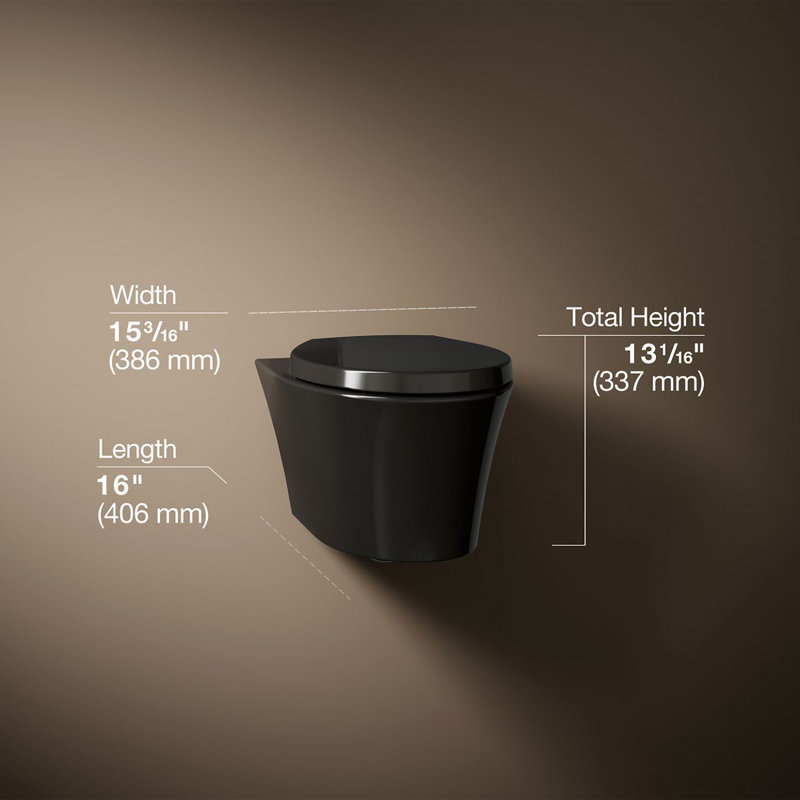 Veil Wall-Hung Compact Elongated Toilet, Dual-Flush, Black