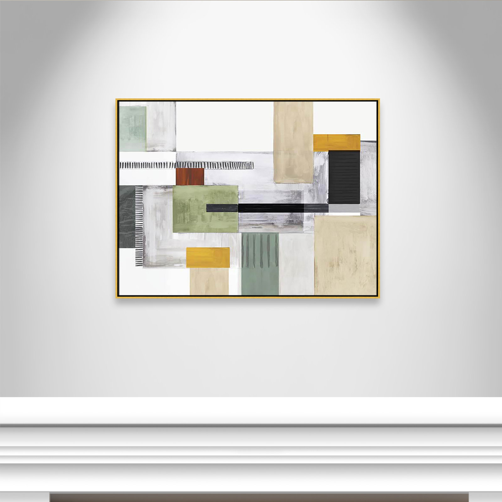 Playful Blocks Print by Tom Reeves, 37.5" H x 49.5" W x 2" D, Gold Floater Framed, No Mat