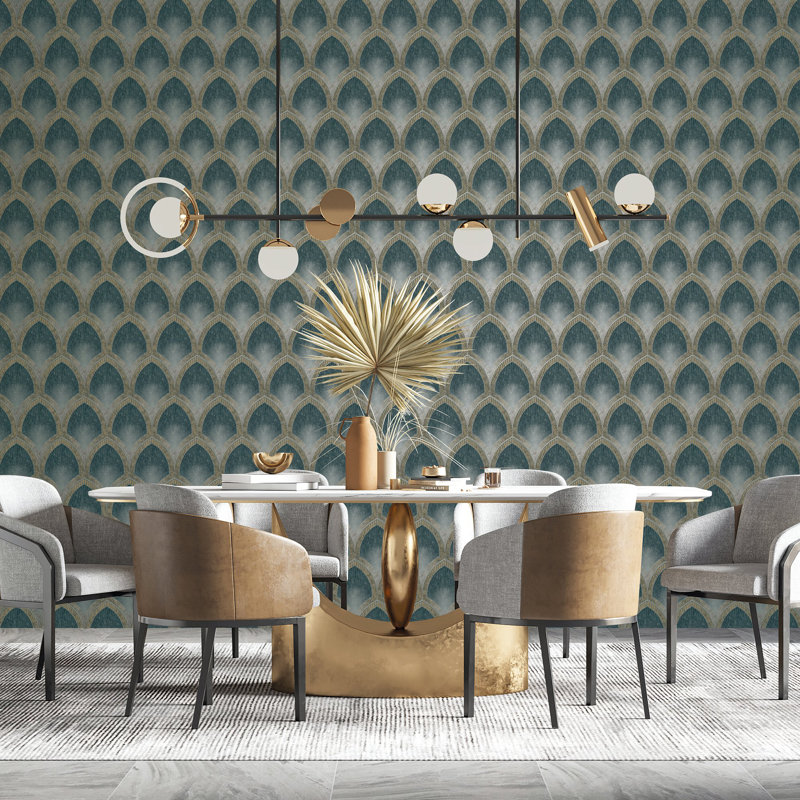 Special FX 2 Collection Nouveau Scallop Metallic Wallpaper Roll, Turquoise