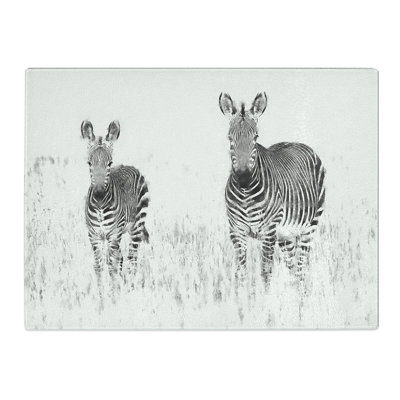 Two Zebras  Glass Chopping Board