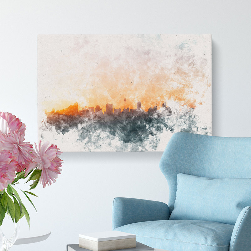 The Sydney Australia Skyline Watercolour - Wrapped Canvas Print, 35cm H x 50cm W x 3cm D