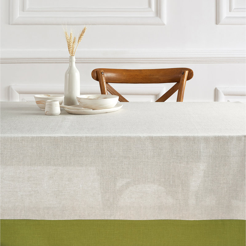 Contempo - 100% Pure Linen Tablecloth, 90" x 60", Avocado/Natural