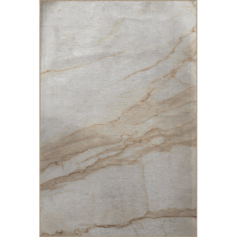 Tapis décoratif moderne beige à motif de marbre abstrait, Rectangle 4 pi 11,06 po x 7 pi 6,55 po