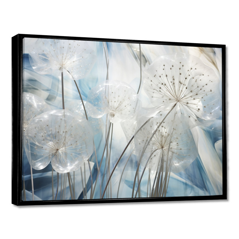 Sparkling Silver Dandelion Dreams I - Pissenlit, art encadré, Toile avec cadre flottant noir, H 12 po x l 20 po x P 1 po