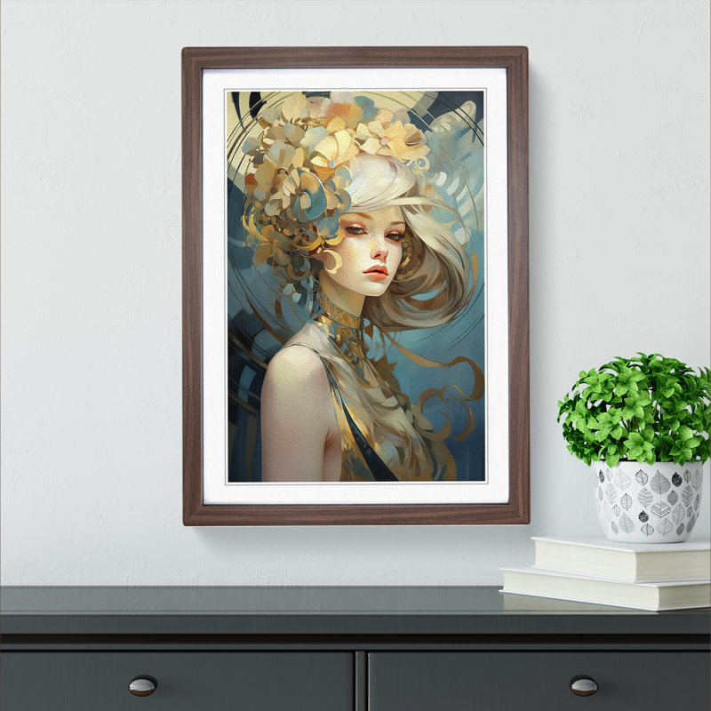 Art Nouveau Woman Futurism - Framed Print, Walnut Framed, 34cm H x 25cm W